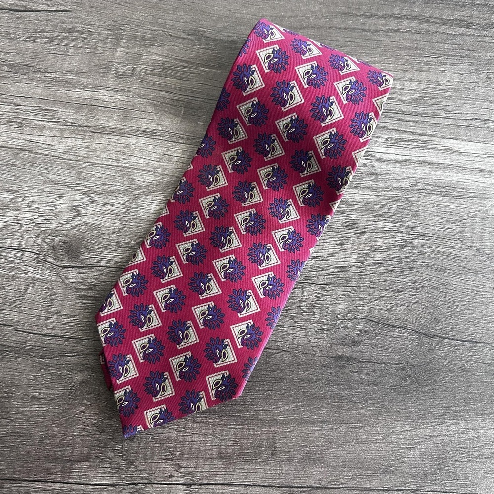 Christian Dior Men Vintage Designer Necktie OS Burgundy Silk Medallion Print